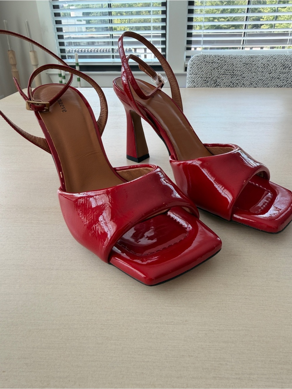 Maeve Red Patent Square-Toe Slingback Block Heels - Size 40